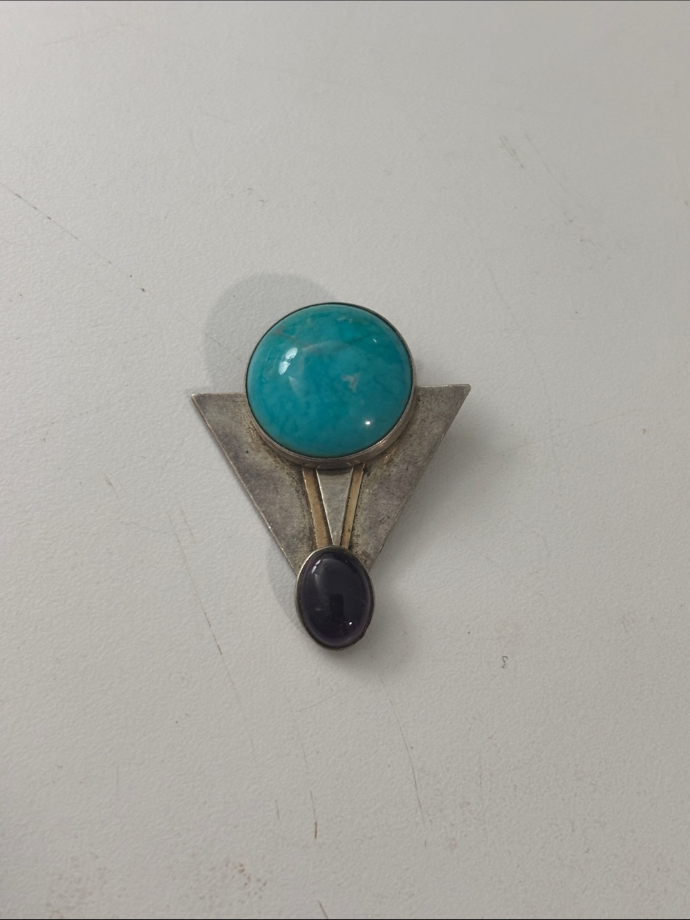 Geometric Blue & Black Cabochon Pendant Silver-Tone Vintage Style